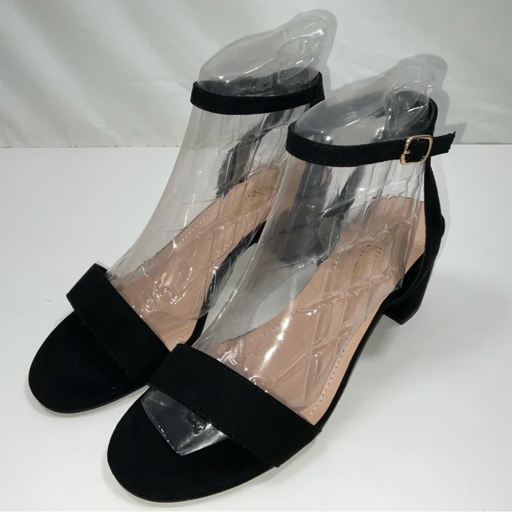 NIB Women’s‎ Dream Pairs Open Toe Ankle Strap Block Heel Sandals Black Suede 8.5